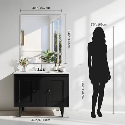 KOCUUY Beveled Mirror, 36x30 Inch Frameless Bathroom Mirror for Over Sink, Upgraded Shatterproof Beveled Unframed Design Mirror for Bathroom, Bedroom, Hang Horizontal/Vertical