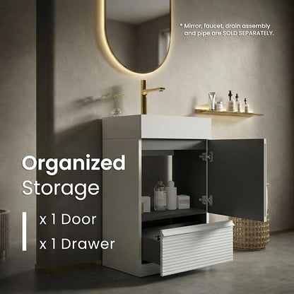 20 inch Bathroom Vanity with White Ceramic Sink, Bath Storage Cabinet with Soft-Closing Door and Drawer, Perfect for Small Space, Powder Room, Hotel, Matte White
