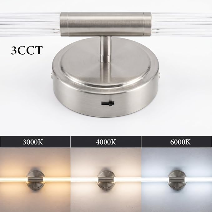 URSOLA 24" Modern LED Bathroom Light Fixtures, Brushed Nickel 3CCT Dimmable Bathroom Vanity Light Over Mirror, Bathroom Vanity Bath Bar Lights with 360° Removable Acrylic Light Tube