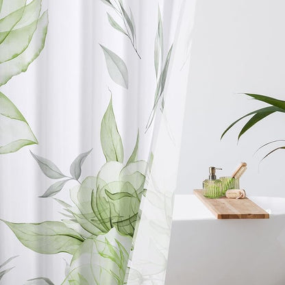 Litabel Long Boho Watercolor Floral Shower Curtain 72 x 78, Sage Green Ink Painting Style Flower Shower Curtains for Chic Elegant Bathroom, Artistic 78 Inch Long Fabric Modern Shower Curtain