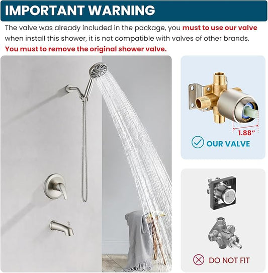 gotonovo Bathroom Shower Head Kit High Pressure Combo System Shower Faucet 6 Modes ABS Handheld Spray Shower Trim Kit Valve Included Shower Head and Handle Set Brushed Nickel