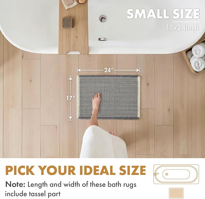 MIULEE Set of 2 Waffle Bathroom Rugs Dark Grey&Cream Bath Mat 17x24 Inch | Non Slip, Super Absorbent, Washable, Ultra Soft, Rubber Backed, Small Boho Bath Rugs for Bathroom Floor Tub Shower