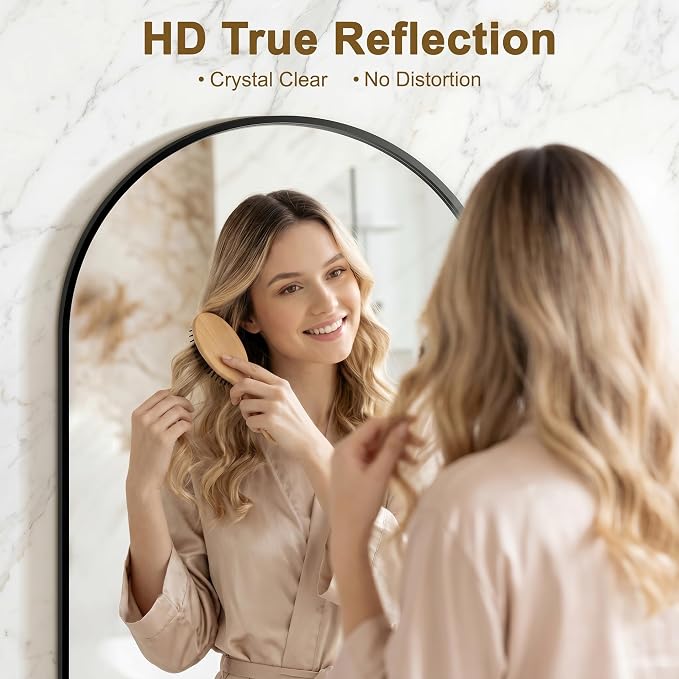 FGU Arched Bathroom Mirror for Over Sink 36"x24" Black Vanity Mirror | Wall Mounted, HD Tempered Shatter-Proof Glass, Rust-proof Arched Metal Frame, Arch Mirror for Bedroom, Living Room, Entryway