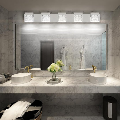 Bubble Bathroom Light Fixtures, 5 Light Chrome Vanity Lights, LED Bathroom Vanity Light Over Mirror, Modern Crystal Vanity Lights for Bathroom 6000K