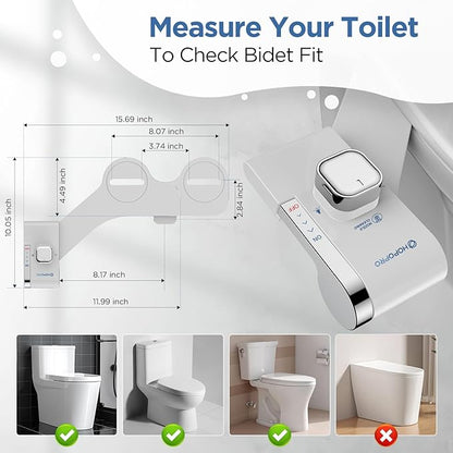 HOPOPRO Bidet with Single Finger Water Pressure Control, Self Cleaning Hygienic Dual Nozzle (Feminine/Rear Wash), Non-Electric Bidet Attachment for Toilet Seat, Easy DIY Install <5 Min -White
