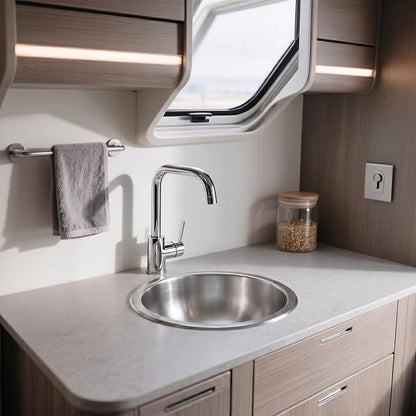 LQS 13 x 13 Inch RV Sink, Small Round Stainless Steel Drop-In Bar Sink | Small RV Bathroom Sink for Campers, Compact Camp Sink and Camping Sink with 5.31-Inch Deep Bowl and Drain Assembly