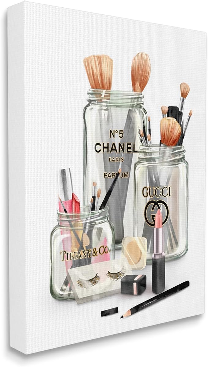 Glam Fashion Makeup in Jars, 16 x 20 Inch Canvas Wall Art | Stupell Industries · By Ziwei Li · Ready to hang · Chic decor for bedroom · vanity · or dressing room · Made in USA