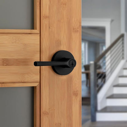Kwikset Lisbon Round Entry Door Knob with Lock and Key, Secure Keyed Handle Exterior, Front Entrance and Bedroom, Matte Black, Pick Resistant SmartKey Rekey Security and Microban
