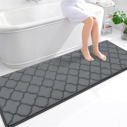 OLANLY Memory Foam Bath Mat Rug 70x24, Ultra Soft and Absorbent Bathroom Rugs, Non-Slip, Comfortable, Machine Washable Bath Carpet for Bathroom Floor, Tub, Shower and Home Decor Accessories, Dark Grey