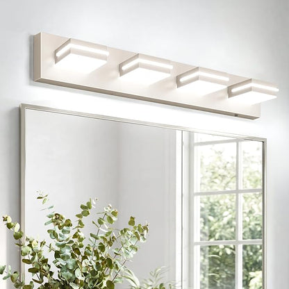 VOLISUN Modern Bathroom Vanity Light Fixtures (4-Light, 30-Inch), Brushed Nickel LED Bathroom Light Fixtures Over Mirror, 360°Rotatable Head, LED Vanity Lights for Bathroom (Cool White 6000K)