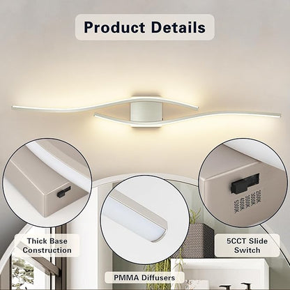 Joossnwell Brushed Nickel Vanity Light for Bathroom Lights Fixtures Modern 5CCT Dimmable Vanity Lights Bar 39.37 Inch Led Bath Light Fixtures Over Mirror