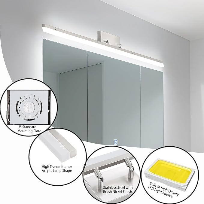 36in LED Vanity Light, Dimmable 36W 3000K-5000K 5CCT Modern Makeup Vanity Lighting Fixture, Brushed Nickel Adjustable Light Bar Over Mirror