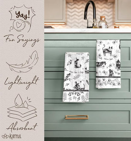 Karma Gifts Black And White Boho Tea Towel,Cotton, Mermaid 18" x 22"
