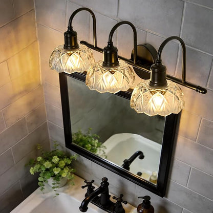 UOFUS 3-Light Black Vanity Light Farmhouse Bathroom Lighting Fixtures | Over Mirror with Clear Glass Shade