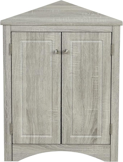 Corner Storage Cabinet with Two Doors for Bathroom, Living Room or Kitchen, Adjustable Shelf, Freestanding Floor Space Saver, Oak