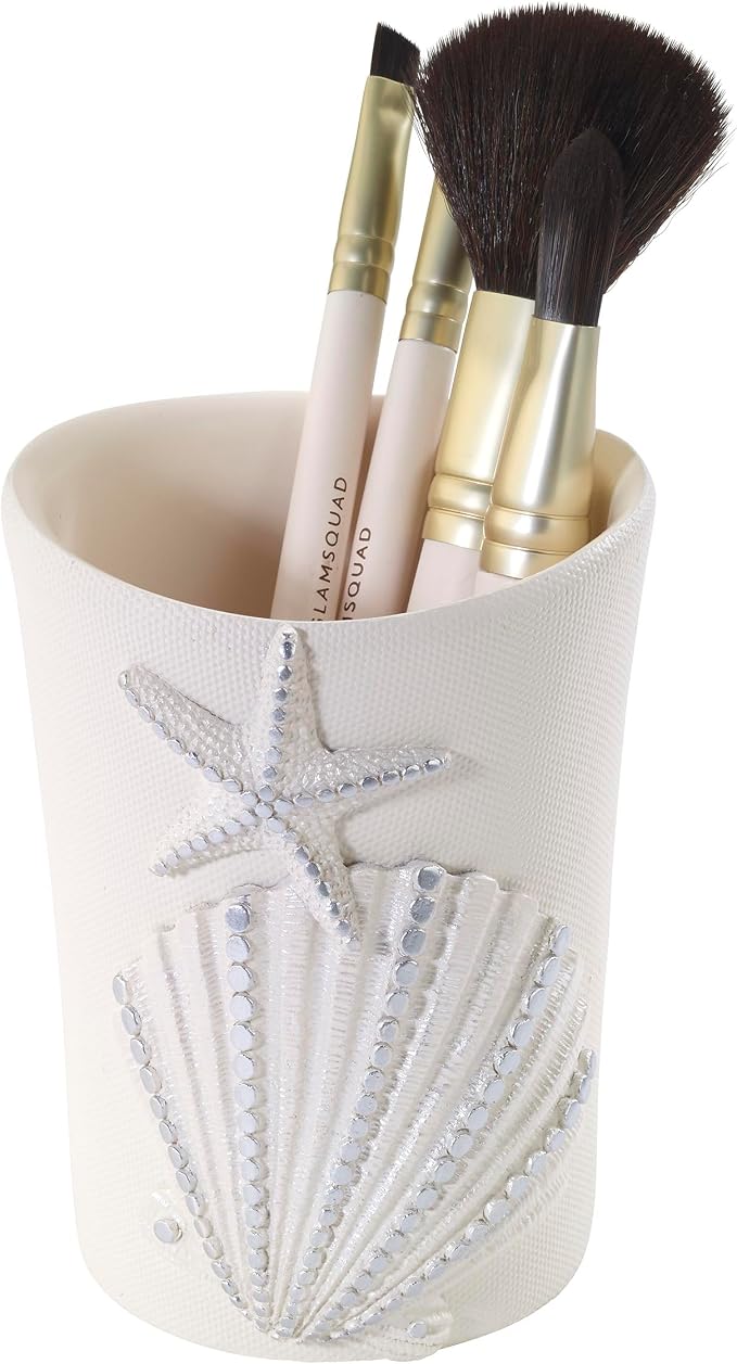 Avanti Linens - Tumbler, Countertop Organizer, Seashell Inspired Bathroom Accessories, Guest Bathroom Essentials (Sequin Shells Collection)