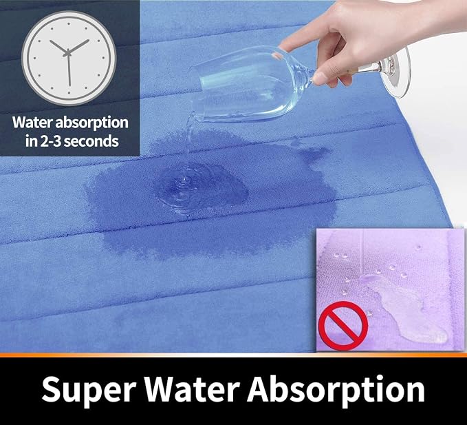 Yimobra Long Bath Mat 44"x24", Super Soft Quick Dry Memory Foam Bathroom Rug, Water Absorbent, Non Slip Backing Machine Washable for Tub Shower, Thick Comfort Support, Blue