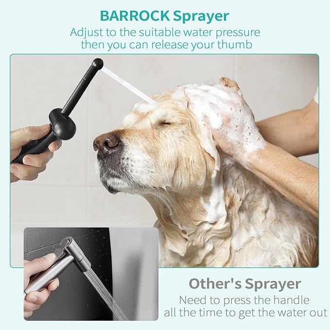 BARROCK Bathroom Hand Held Bidet Sprayer for Toilet Handheld Shattaf Spray Head Attachment Replacement, Adjustable Water Pressure for Feminine, Pets and Baby Diaper Washing, Matte Black