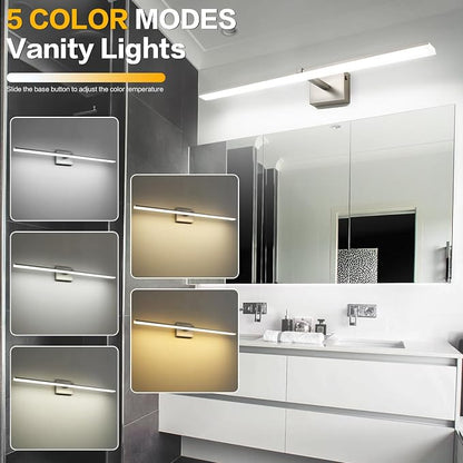 40 Inch Bathroom Vanity Lights Over Mirror Brushed Nickel Arm Over Cabinet Wide LED Bar 5CCT 2900K 6000K High Lumen IP44