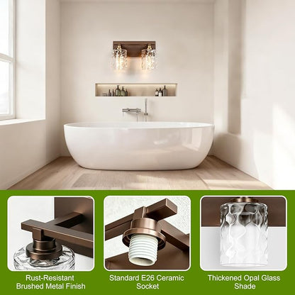 Modern Bathroom Lighting Fixtures Over Mirror, Vanity Lights for Bathroom, Wall Sconces with Clear Glass Shades, E26 Ceramic Socket, 2-Light 14-inch Oil-Rubbed