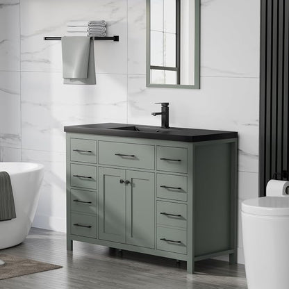 LUCKWIND 48" Modern Bathroom Vanity with Sink Combo, Contemporary Painted Storage Cabinet and Single Black Sink, Include Soft-Closing Doors & Matte Black Faucet, Green