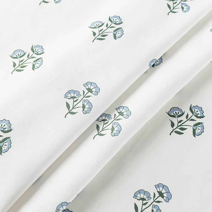 Stall Small Shower Curtain 36x72 for RV,Boho Farmhouse Blue and Green Floral Waterproof Fabric Half Size Narrow Shower Curtains for Dorm Camper