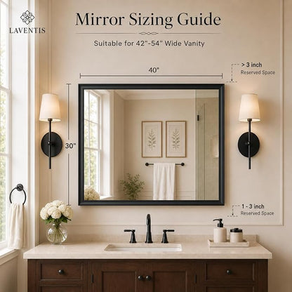 30x40 Inch Matte Black Bathroom Mirrors for Over Sink | Curved Aluminum Frame Rectangular Vanity Mirror, HD Tempered Glass, Rust-Resistant Wall Mirror for Bedroom & Entryway