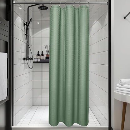 3 in 1 Shower Curtain Set, Waffle Shower Curtain and Liner Set with 6 Double Sided Shower Curtain Hooks, 258GSM Luxury Weighted Cloth Shower Curtain for Shower Stall, 36 W x 72 H, Sage Green
