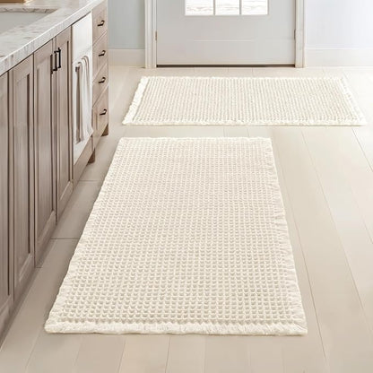 MIULEE Set of 2 Waffle Bathroom Rugs Boho Bath Mat Cream White 20x32 Inch | Non Slip, Super Absorbent, Washable, Ultra Soft, Rubber Backed Bath Rugs for Bathroom Floor Tub Shower