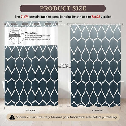 Gelbchu Ombre Aegean Blue No Hook Shower Curtain with Snap-in Liner, 71 x 74