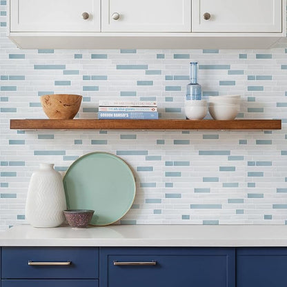 STICKGOO Thicker Peel and Stick Backsplash Tile for Kitchen and Bathroom | 10 Sheets of 12”×12” - 3D Vinyl Self Adhesive Wall Tiles Stick on Backsplash for Kitchen & Bathroom(Blue,White)