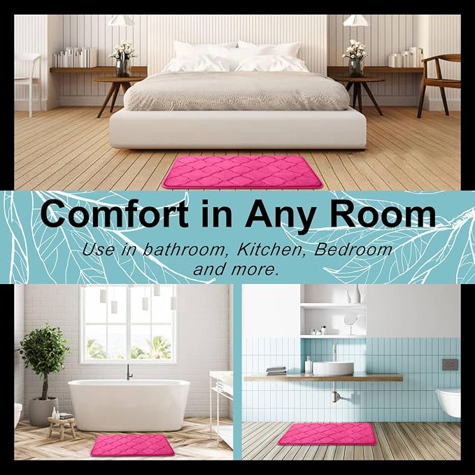 OLANLY Memory Foam Bath Mat Rug 47x32, Ultra Soft and Absorbent Bathroom Rugs, Non-Slip, Comfortable, Machine Washable Bath Carpet for Bathroom Floor, Tub, Shower and Home Decor Accessories, Deep Pink