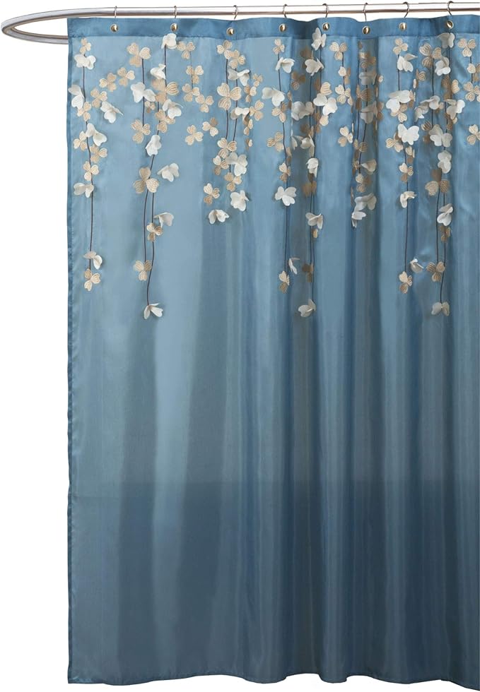 Lush Decor Flower Drops Shower Curtain Single 72" W x 72" L Blue & White - Fabric Shower Curtains for Bathroom - Floral Bathroom Curtain -Bathroom Decor
