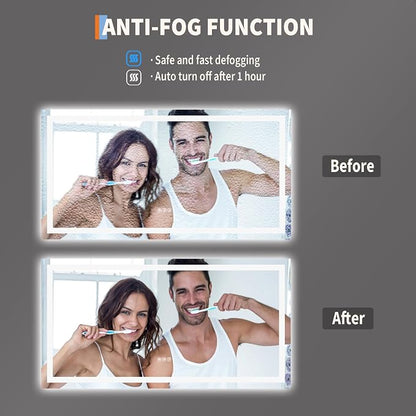 GarveeHome 50x26 LED Bathroom Mirror with Lights, Dimmable, Anti-Fog, Backlit + Front Lit, Smart Bathroom Vanity Mirror for Wall, Memory Function, Shatter-Proof (Horizontal/Vertical)