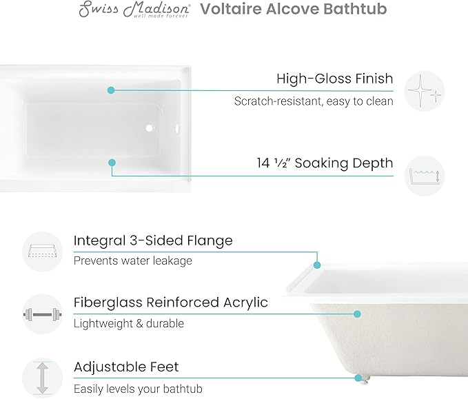 Swiss Madison Voltaire 60" x 30" Left-Hand Drain Alcove Bathtub