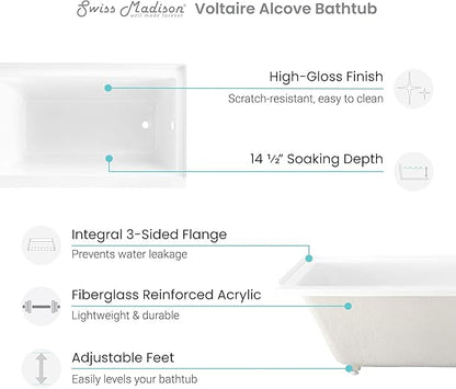 Swiss Madison Voltaire 60" x 30" Left-Hand Drain Alcove Bathtub