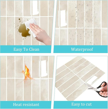 JOLOV 10 Pack Peel and Stick Backsplash Tiles, Waterproof 3D Stickers | Thicker self-adhesive 3D tile stickers for kitchen and bathroom walls; removable, waterproof and easy to install.