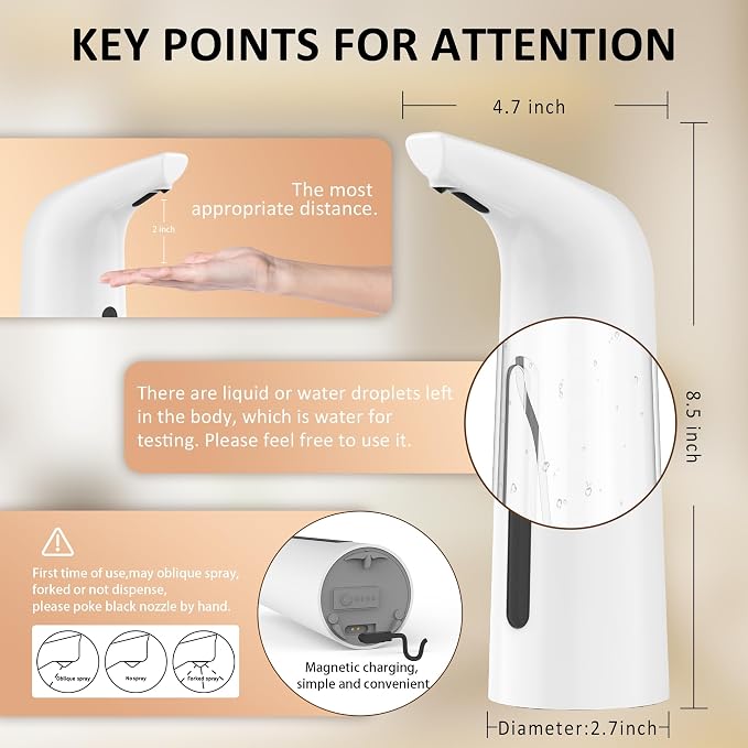 Automatic Liquid Soap Dispenser, 4-Level,Rechargeable | Plastic,13.5oz/400ml White Touchless Electric Hand & Dish Countertop Soap Dispensers with Sensor for Bathroom,Kitchen Sink