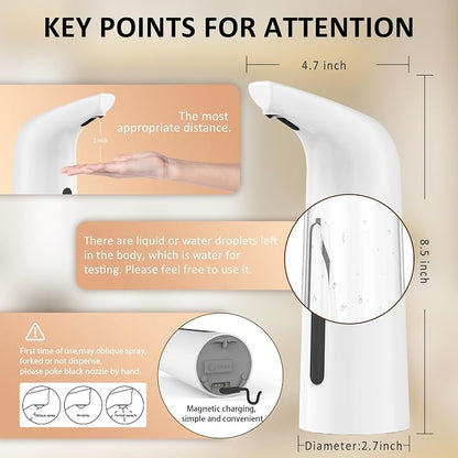 Automatic Liquid Soap Dispenser, 4-Level,Rechargeable | Plastic,13.5oz/400ml White Touchless Electric Hand & Dish Countertop Soap Dispensers with Sensor for Bathroom,Kitchen Sink