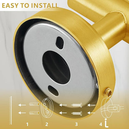 Bathroom Hardware Set Includes Towel Ring, Toilet Paper Holder and 2 Towel Hooks, SUS304 Stainless Steel Modern Wall-Mounted Bathroom Set, Rustproof Bathroom Fitting Set (Brushed Gold)