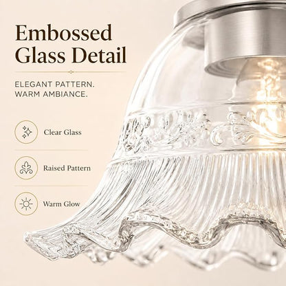 Brushed Nickel Bathroom Wall Sconce Vintage Style, E26 Easy Mounted | Vanity Light with Flower Glass Shade, Bathroom Wall Lighting Fixture Beside Mirror, Easy Mounted for Bedroom, Hallway