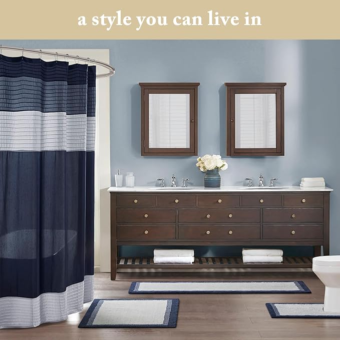 Madison Park Amherst 72 x 72 Bathroom Shower Curtain, Faux Silk, Yellow | Modern Classic, Light Sheen, Pieced, Striped, Microfiber, Machine Washable, OEKO-TEX Certified, Amherst