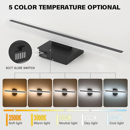 JUSHENG Black Vanity Lights for Bathroom, 24 Inch 20W 5CCT Dimmable Bathroom Light Fixtures Over Mirror, Modern LED Vanity Light Bar Above Mirror