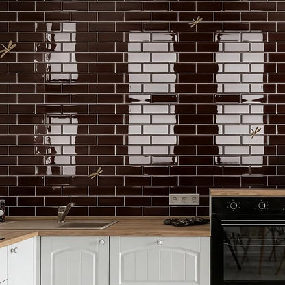 Art3d Peel and Stick Backsplash, Subway Wall Tile, 10-Pack, Dark Burgundy | 12 x 12 Inch, Water Resistant, Durable, Easy to Installation, Coastal Style, for Modern Home Decor, Kitchen, Home Improvement