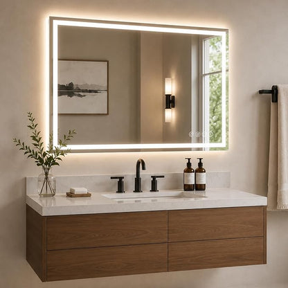 Snowdool 48 x 40 in RGB LED Bathroom Mirror, Front and Backlit, Anti-Fog | 8 RGB Backlight Modes, 3 Front Light Colors, Anti-Fog, Tempered Glass