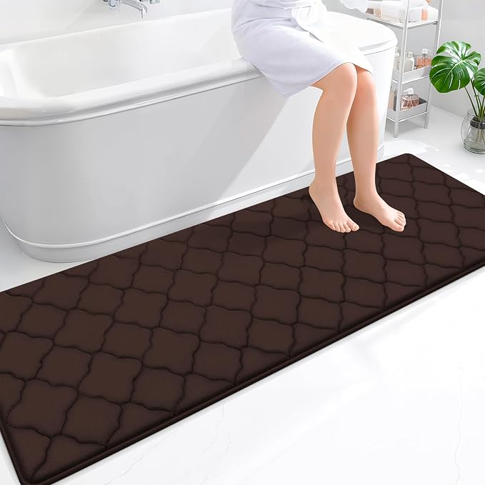 OLANLY Memory Foam Bath Mat Rug 70x24, Ultra Soft and Absorbent Bathroom Rugs, Non-Slip, Comfortable, Machine Washable Bath Carpet for Bathroom Floor, Tub, Shower and Home Decor Accessories, Brown