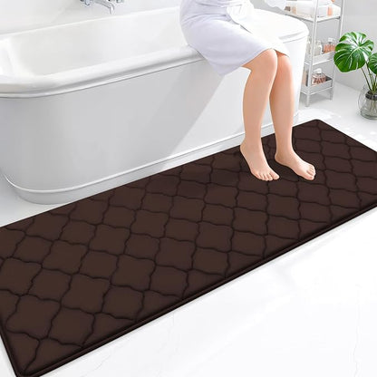 OLANLY Memory Foam Bath Mat Rug 70x24, Ultra Soft and Absorbent Bathroom Rugs, Non-Slip, Comfortable, Machine Washable Bath Carpet for Bathroom Floor, Tub, Shower and Home Decor Accessories, Brown
