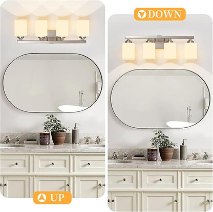 Bathroom Light Fixtures, Vanity Light Over Mirror Nickel 4-Light Fixture | Modern bathroom vanity light fixture with metal frame, ideal for mirrors, bedrooms and hallways. Fits E26 bulbs.
