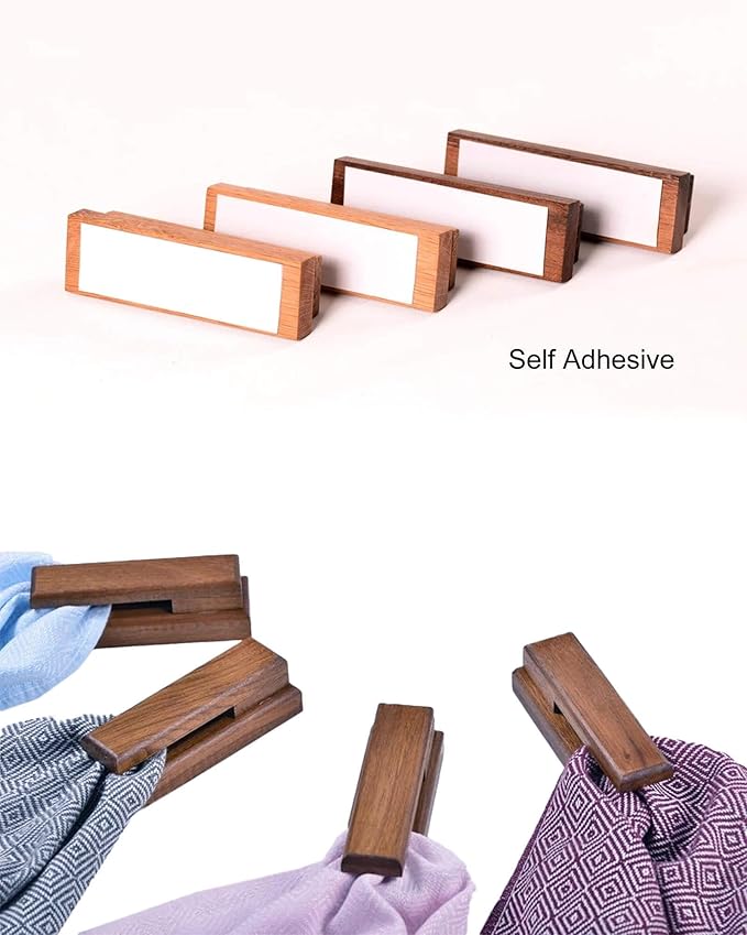 Wood Towel Hooks -Set of 2 Self Adhesive Vintage Towel Holder Wooden Wall Mounted Towel Racks for Bathroom and Kitchen Home Decor- Quick Drying, Firmly Holds Towel(Walnut)