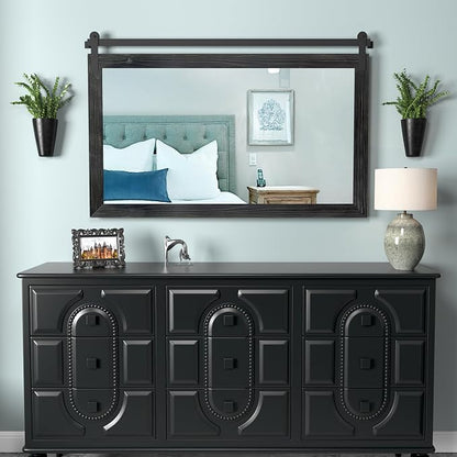 COGOOD Farmhouse Bathroom Mirrors for Over Sink - 30 x 49 Black | Rustic Barn Door Wood Framed Vanity Mirror for Entryway, Living Room, Bedroom, Dresser Wall Decor